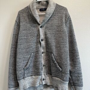 Ralph Lauren Men's Gray Shawl Collar Cardigan Sweater,large,preppy,quiet luxury